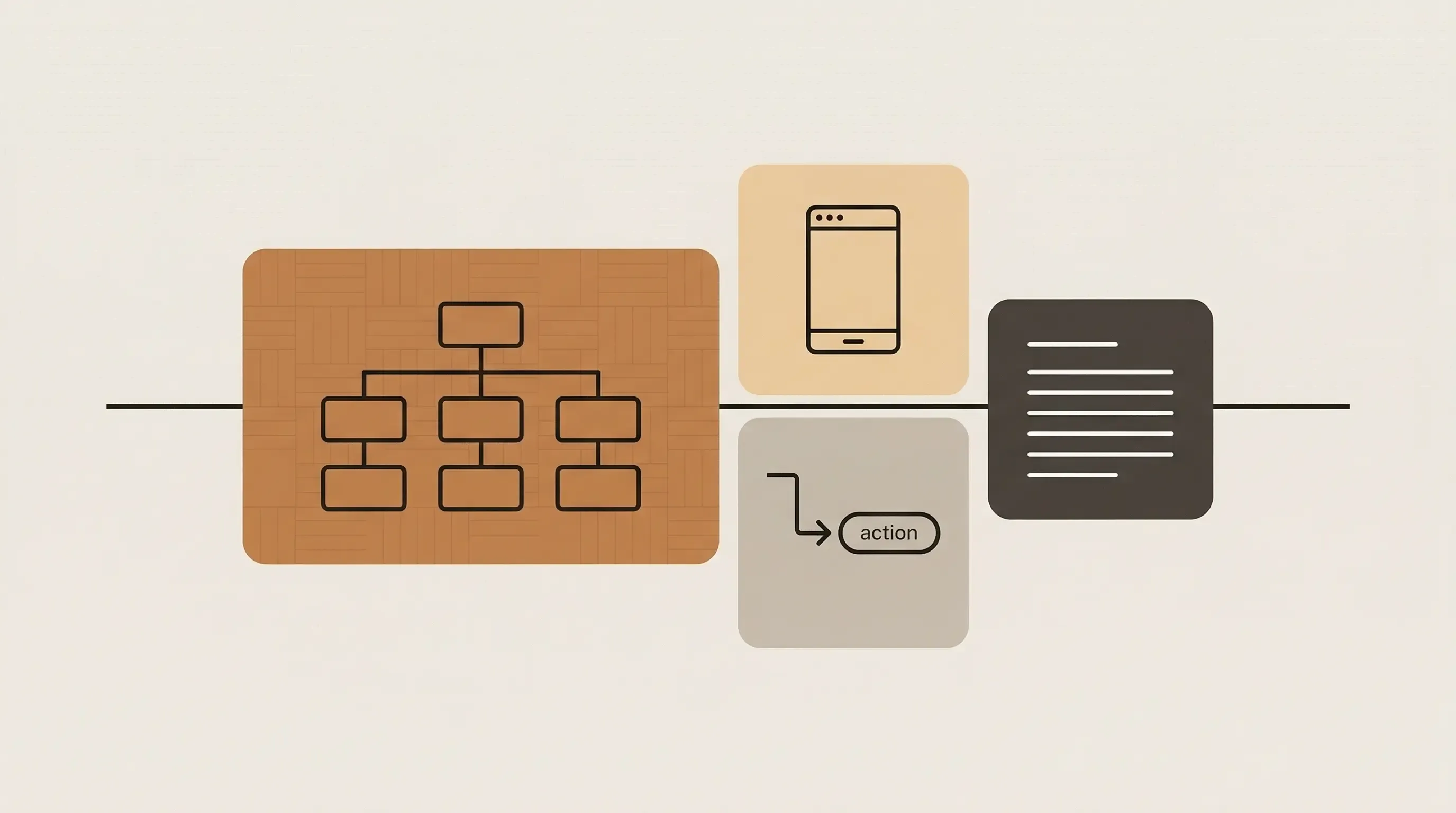 Illustration of website structure, mobile layout, workflow, and content planning