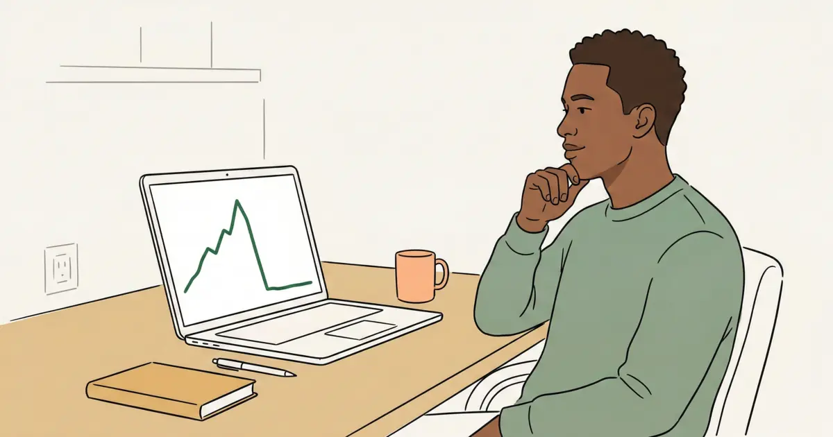 Sketch-style featured image for We stopped chasing traffic with reflective desk scene and traffic decline chart